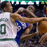 Celtics guard Avery Bradley pressured 76ers forward JaKarr Sampson during the fourth quarter.
