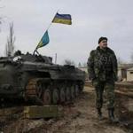 A Ukrainian serviceman was part of a positioning of forces near Debaltseve in eastern Ukraine on Sunday.