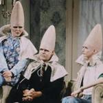 The Coneheads (from left: Jane Curtin, Dan Aykroyd, and Laraine Newman) on ?SNL? in 1977.