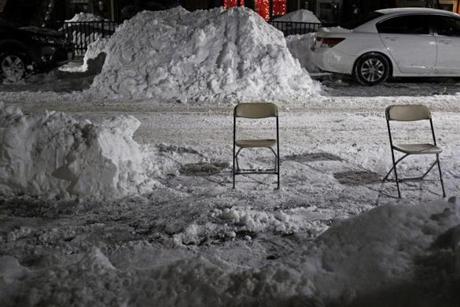 Space savers in the South End.
