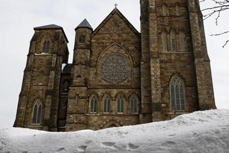 Renovation work is scheduled to begin next month at the Cathedral of the Holy Cross in Boston with the cleaning of the grime-covered exterior.
