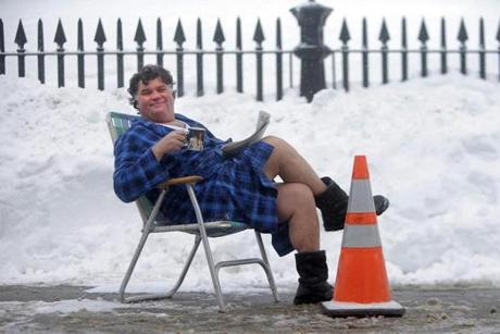 ?I say we let it pile up and then just dig tunnels through the snow, a series of Habitrails so you never have to go out and see the mayhem.? said Tony V, a comedian seen guarding a parking spot in the Monument Square neighborhood of Charlestown.
