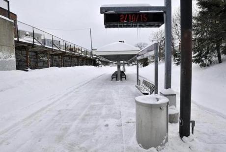  The Porter Square commuter rail station was idled by snow on Feb. 10, a problem that has plagued the transit system.

