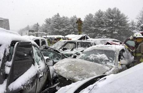 Emergency personnel responded to a multi-vehicle pileup on I-95 near Bangor, Maine.
