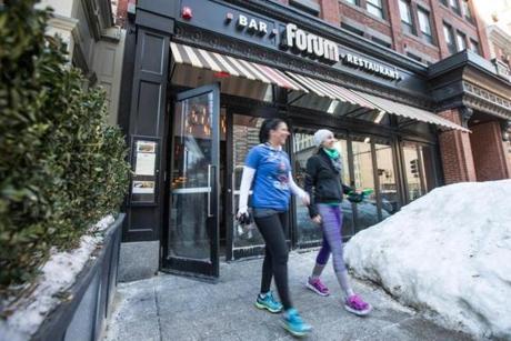 Patrons departed Forum Restaurant Saturday during its last day of business on Boylston Street in Boston.

