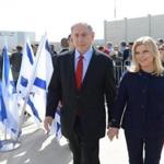 Israeli Prime Minister Benjamin Netanyahu and his wife, Sarah, left for Washington, where he is to speak Tuesday.  