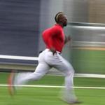 Fort Myers, FL - 02/28/15 - Boston Red Sox center fielder Rusney Castillo (38) runs conditioning sprints at the end of the day. Red Sox Spring Training. (Barry Chin/Globe Staff), Section: Sports, Reporter: Peter Abraham, Topic: 01Red Sox, LOID: 8.0.2826364469. 
