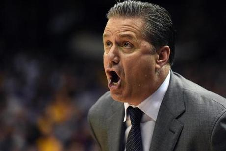 BATON ROUGE, LA - FEBRUARY 10: Head coach John Calipari of the Kentucky Wildcats yells to his team during the first half of a game against the LSU Tigers at the Pete Maravich Assembly Center on February 10, 2015 in Baton Rouge, Louisiana. (Photo by Stacy Revere/Getty Images)
