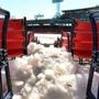 Snow was spotted between the rows of seats behind home plate at Fenway Park. 