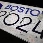 Signatures of support covered a banner at the Reggie Lewis Track and Athletic Center in Roxbury.