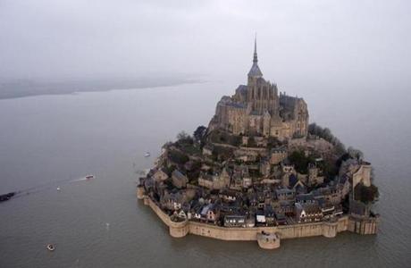 A high tide submerged a narrow causeway leading to the Mont Saint-Michel, on France's northern coast.
