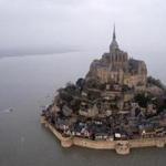 A high tide submerged a narrow causeway leading to the Mont Saint-Michel, on France's northern coast.
