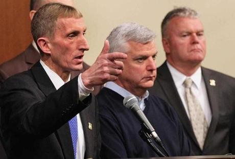 Boston Police Commissioner William Evans spoke at a Saturday morning press conference.
