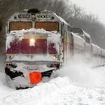 One in a series of snowstorms had an MBTA train slogging through Ipswich on Feb. 17.