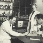 Dr. Sidney Farber (left, with colleagues circa 1950) plays a critical role in the film.