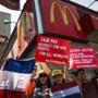 Protesters rallied for higher wages for fast food workers on May 7, 2014, in New York City.
