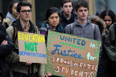 The group Tufts United for Immigrant Justice rallied on campus Tuesday. 
