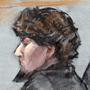 A courtroom sketch depicted closing arguments in the trial of Dzhokhar Tsarnaev on Monday. 
