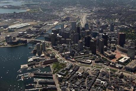 An aerial view of Boston.
