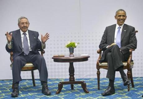 Cuban President Raul Castro and President Obama met during the Summit of the Americas in Panama City, Panama, on Saturday.
