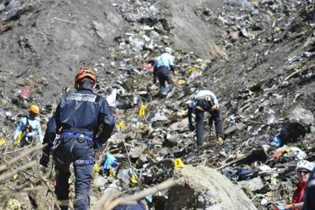 Rescue workers searched the site of the Germanwings plane crash near the French Alps in March.
