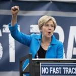 Senator Elizabeth Warren spoke last week during the United Steelworkers rally in opposition to the proposed ?Fast Track? bill.