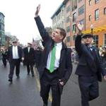 Mayor Marty Walsh marched in the St. Patrick's Day Parade with Boston City Councillor Bill Linehan. 