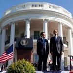 President Obama stood with Japanese Prime Minister Shinzo Abe on the South Lawn of the White House during a state arrival ceremony. 