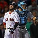 Dustin Pedroia struck out with two men on in the ninth inning.
