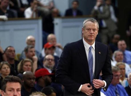 Governor Charlie Baker testified in support of the MBTA overhaul bill at the State House. 
