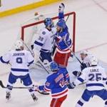 Rangers center Dominic Moore scored the game-winning goal with 2:25 left in the third period.