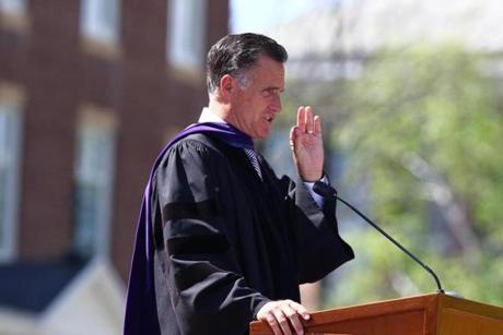 Mitt Romney gives commencement address at St. Anselm College. Mark Lorenz for the Boston Globe
