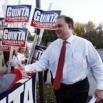 Frank Guinta greets supporters at Saint Anselm College, in Manchester, N.H., on Oct. 27, 2014.