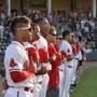 Newly acquired Yoan Moncada stands with his teammates during the National Anthem. The Greenville Drive hosted the Lexington Legends Wednesday, May 20, 2015 at Fluor Field. (Richard Shiro for The Boston Globe)