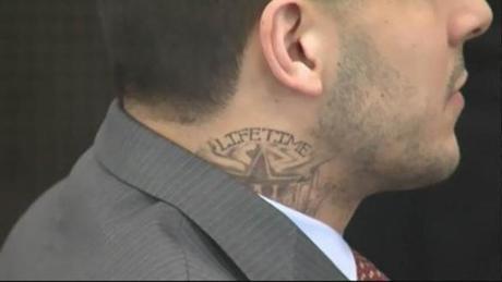 Aaron Hernandez in court with new tattoo
