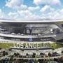 This artist's rendering provided by Carson2gether shows the exterior of a newly revised plan for a proposed stadium that would house both the Chargers and the Raiders NFL football teams.