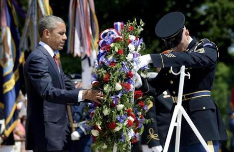 President Barack Obama laid a wreath at the Tomb of the Unknown Soldier on Memorial Day at Arlington National Cemetery.
