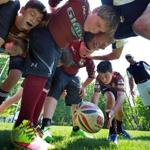 The Essex County Bulldogs U12 rugby team practicing a scrum before  a recent match.