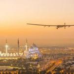 The Solar Impulse 2, a solar-powered plane, flies over the Sheikh Zayed Grand Mosque in Abu Dhabi during preparations for next month's round-the-world flight, February 26, 2015. Swiss pilots Bertrand Piccard and Andre Borschberg will attempt to fly around the world in the Solar Impulse 2, in a bid to prove that such a flight is possible without the use of fossil fuels. The solar-powered plane has a wingspan of 72 metres, larger than that of a Boeing 747, but weighs only 2.3 tons, about as much as a family car. More than 17,000 solar cells on the wing power lithium-ion batteries in four electric motors. The airframe makes use of carbon fiber, which is three times lighter than paper, to keep the plane as light as possible. The 35,000 km flight is expected to take about five months, with stops in Oman, India, Myanmar, China, the United States, and in Southern Europe or North Africa depending on the weather. The Solar Impulse 2 is expected to land back in Abu Dhabi in late July or early August. REUTERS/Solar Impulse/Revillard/Rezo.ch/Handout via Reuters (UNITED ARAB EMIRATES - Tags: TRANSPORT ENVIRONMENT) ATTENTION EDITORS - THIS PICTURE WAS PROVIDED BY A THIRD PARTY. REUTERS IS UNABLE TO INDEPENDENTLY VERIFY THE AUTHENTICITY, CONTENT, LOCATION OR DATE OF THIS IMAGE. NO SALES. NO ARCHIVES. FOR EDITORIAL USE ONLY. NOT FOR SALE FOR MARKETING OR ADVERTISING CAMPAIGNS. THIS PICTURE IS DISTRIBUTED EXACTLY AS RECEIVED BY REUTERS, AS A SERVICE TO CLIENTS