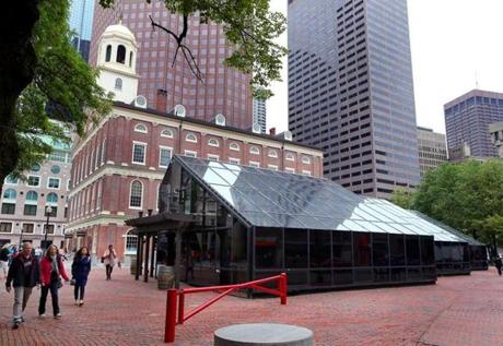 The glass enclosure that once housed a garden shop will be torn down and replaced at the Faneuil Hall Marketplace. 
