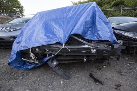 The damaged and abandoned Mercedes-Benz Maybach was registered to linebacker Brandon Spikes.
