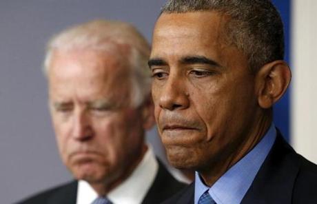 President Obama (right) spoke about the shooting as Vice President Biden looked on.
