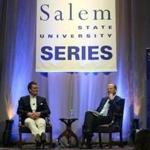 Tom Brady was interviewed by sportscaster Jim Gray during an event at Salem State University last month.