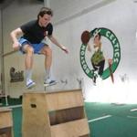 June, 11, 2015 - WOBURN,, MA- Pat Connaughton, former St. John Prep and Notre Dame, is preparing for the NBA draft , showing some of his jumping during an abbreviated session at Athletic Evolution where he works out. (Boston Globe staff photo: topic: connaughton reporter: Adam Himmelsbach section: sports)