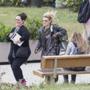 Actresses Melissa McCarthy (left) and Kate McKinnon while filming a scene on set of ?Ghostbusters? at the old Everett High School on June 18.