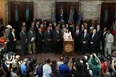 outh Carolina Governor Nikki Haley addressed the media on Monday. 
