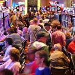 The Plainridge Park Casino was crowded at 2:30 p.m. Wednesday, after it opened to the public.