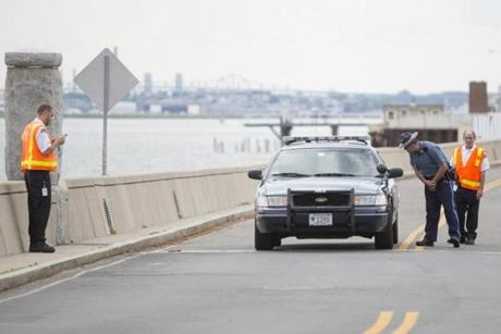 State Police and security personnel were posted a checkpoint on Deer Island after a toddler?s remains were found on the shoreline Wednesday afternoon.
