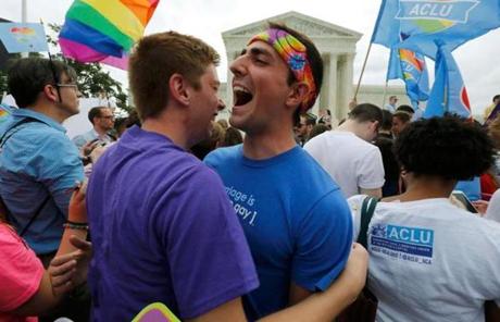 Gay rights supporters celebrated after the Supreme Court ruling.
