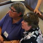 Marcia Hams (right) and Susan Shepard, who have been married for 11 years, were the first gay couple in the country to receive a legal license to wed. They attended services Sunday at First Parish Church in Cambridge.